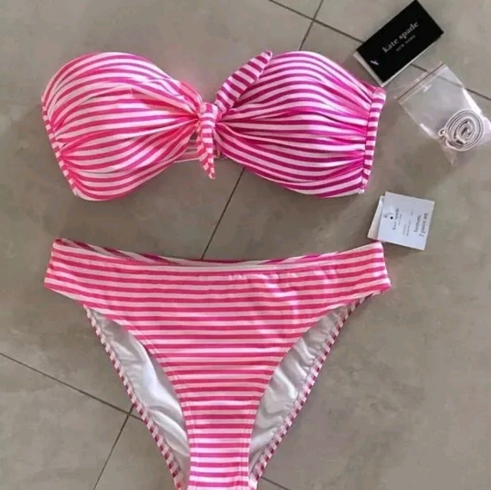 kate spade Pink and White Striped Bandeau Bikini